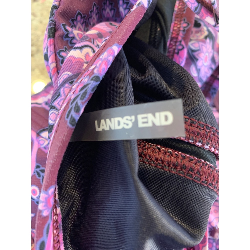 Lands' End Swimsuit Women 10 Purple Paisley High Neck Keyhole One Piece Swimwear - Picture 7 of 10